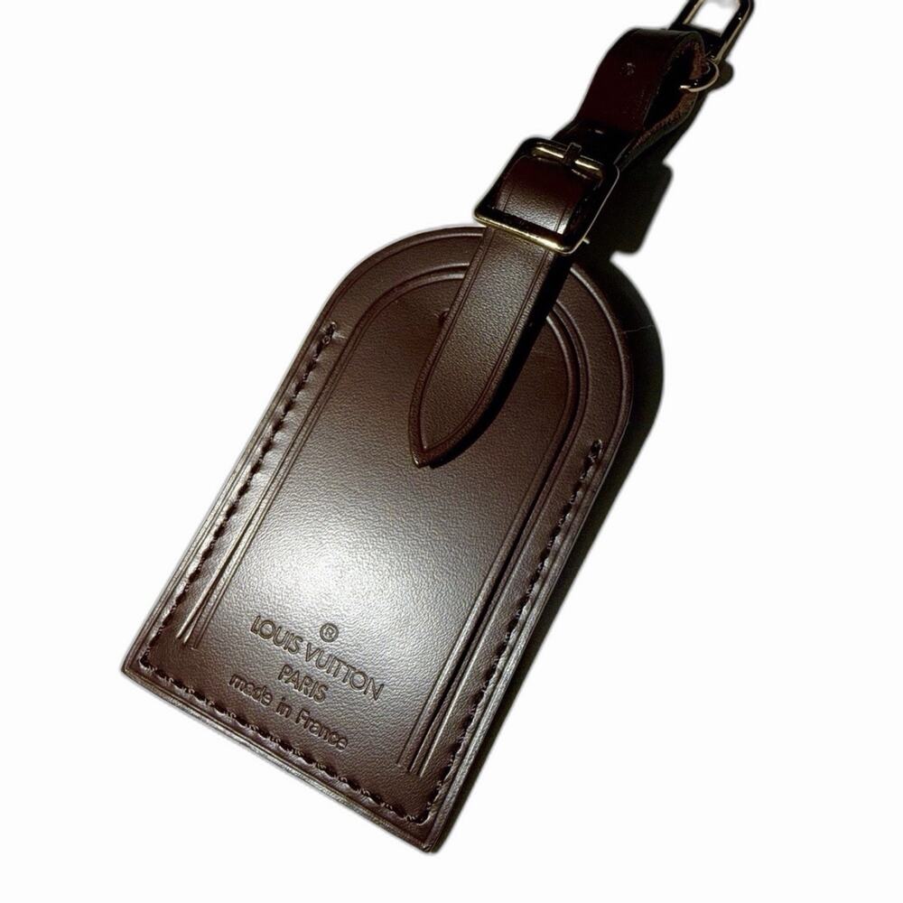 Louis Vuitton Luggage Tag w/ MI Initials Gold-tone Leather Damier Ebene